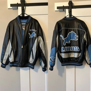 Men’s Detroit Lions Leather Jacket - oversized medium leather jacket
